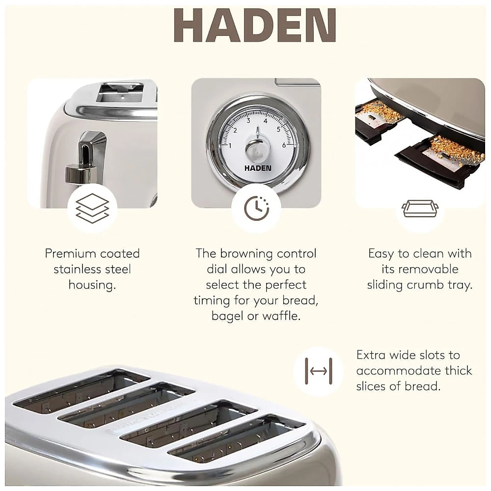 Conjunto torradeira 4 fatias e chaleira elétrica HADEN Dorset inox putty e cromada 1,7L 1500W 110V