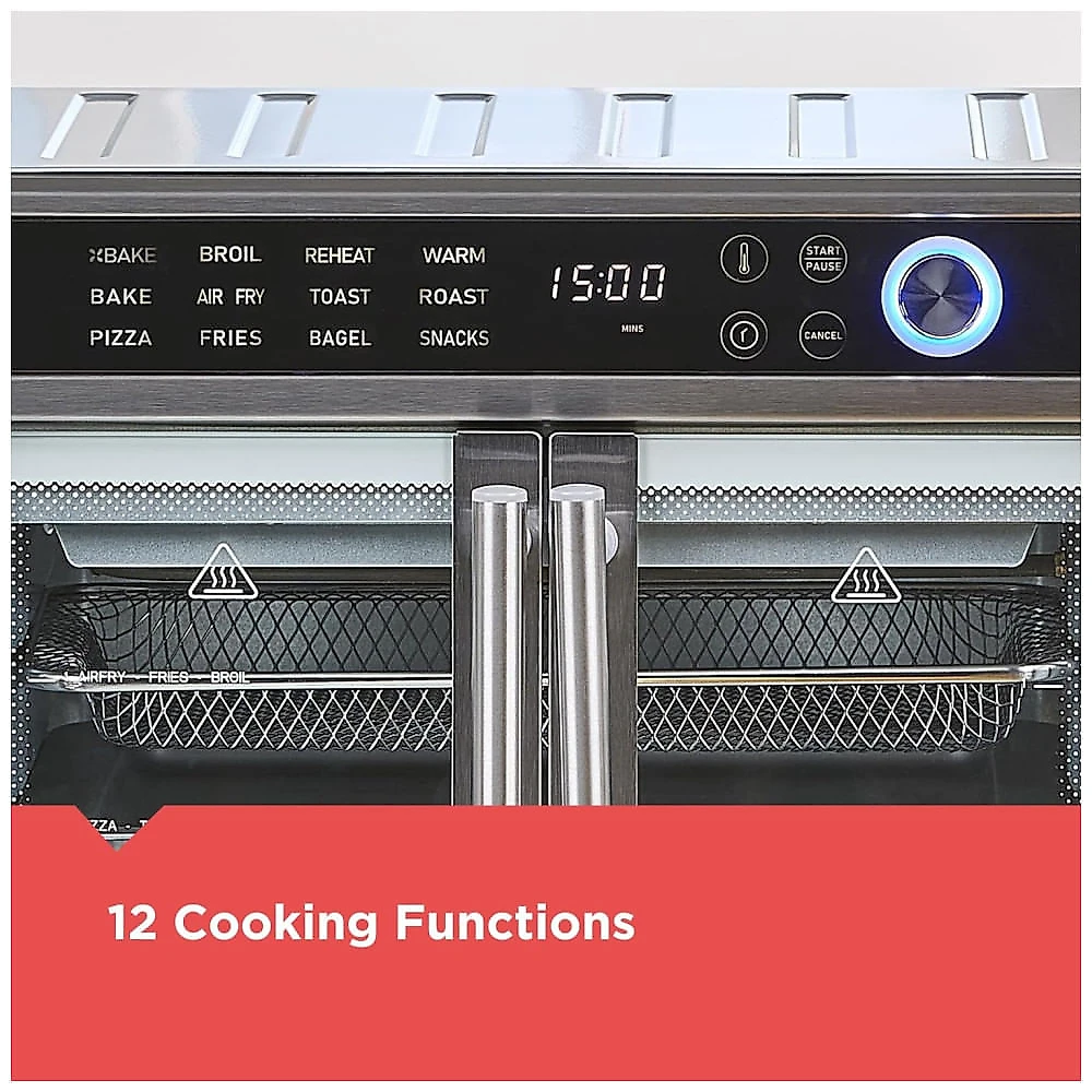 Forno Eltrico de Bancada em Ao Inoxidvel com 12 Funes de Cozimento, Temporizador, Funo Air Fryer e Display LED, 110V 1650W, BLACK DECKER TO62D5, Prata 110v