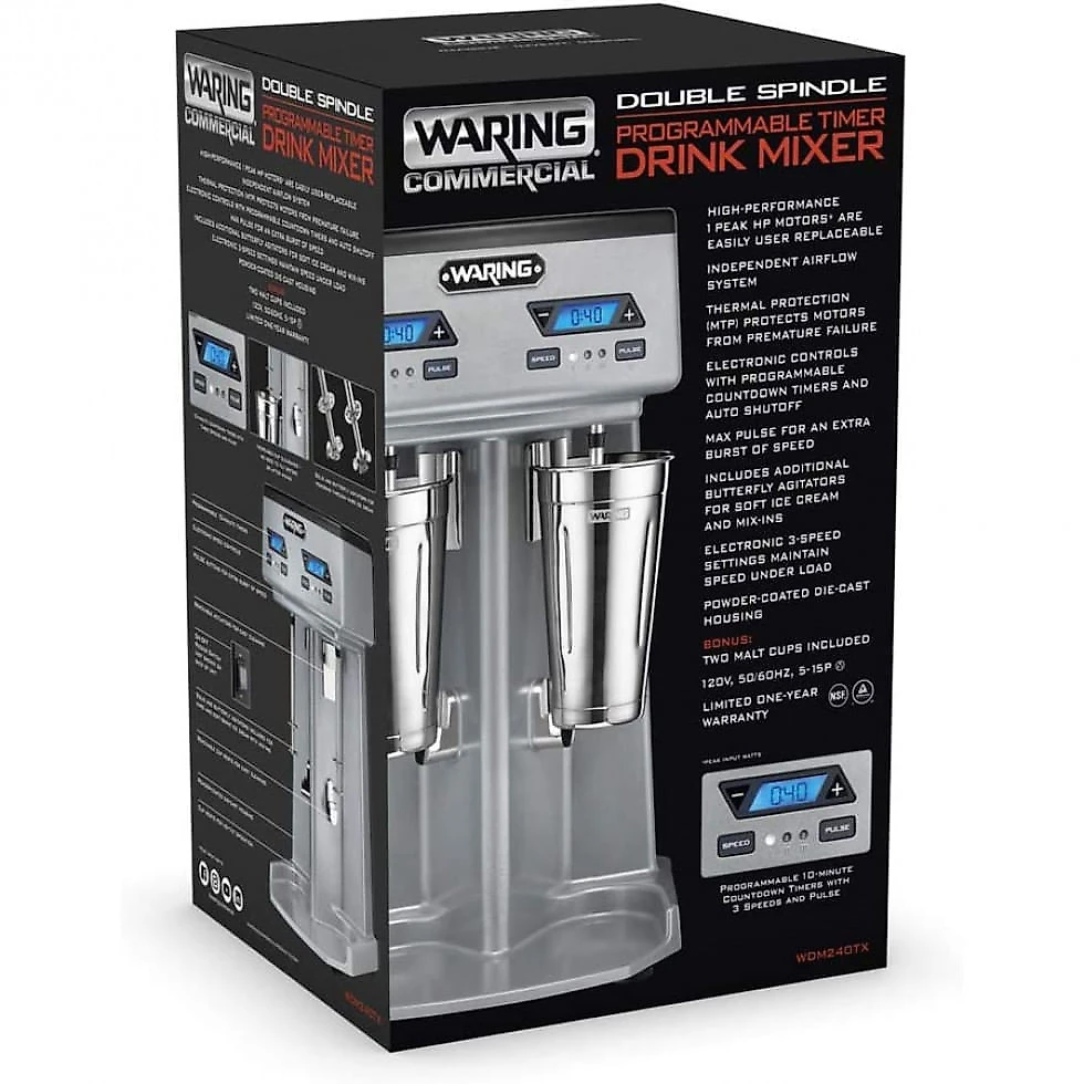 Waring WDM240TX Máquina de Drinks Dupla com Temporizador, Aço Inoxidável, 110V, 750W