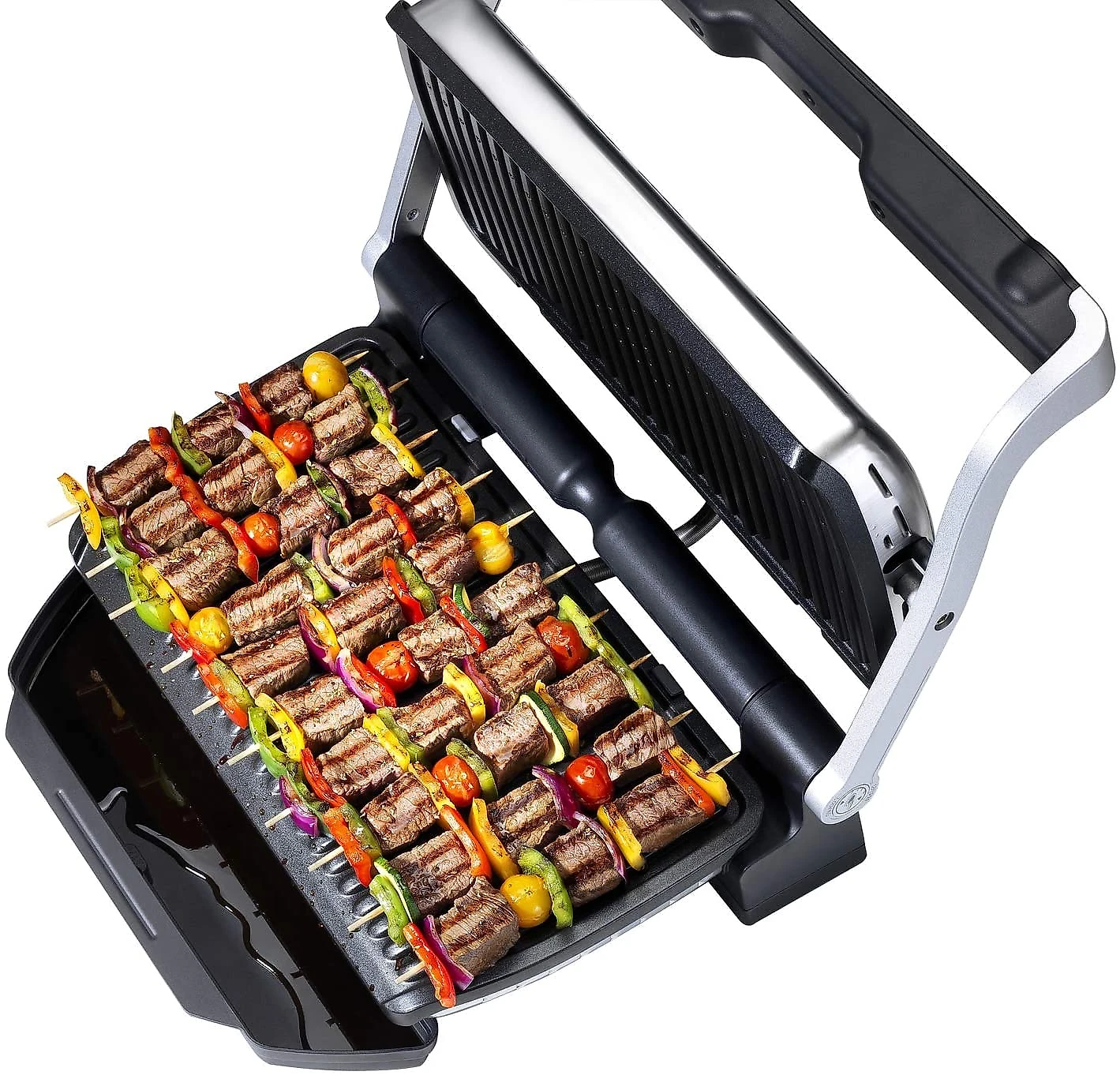 Tfal GC722D53 1800W OptiGrill XL Stainless Steel Large Indoor Electric Grill with Removable and Dishwasher Safe Plates Silver