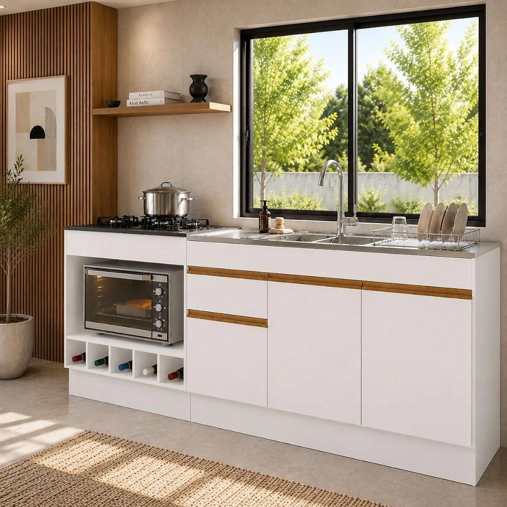 Kit Balcão de Cozinha para Pia e Cooktop/Forno com Rodapé 190cm Veneza Multimóveis MP2328