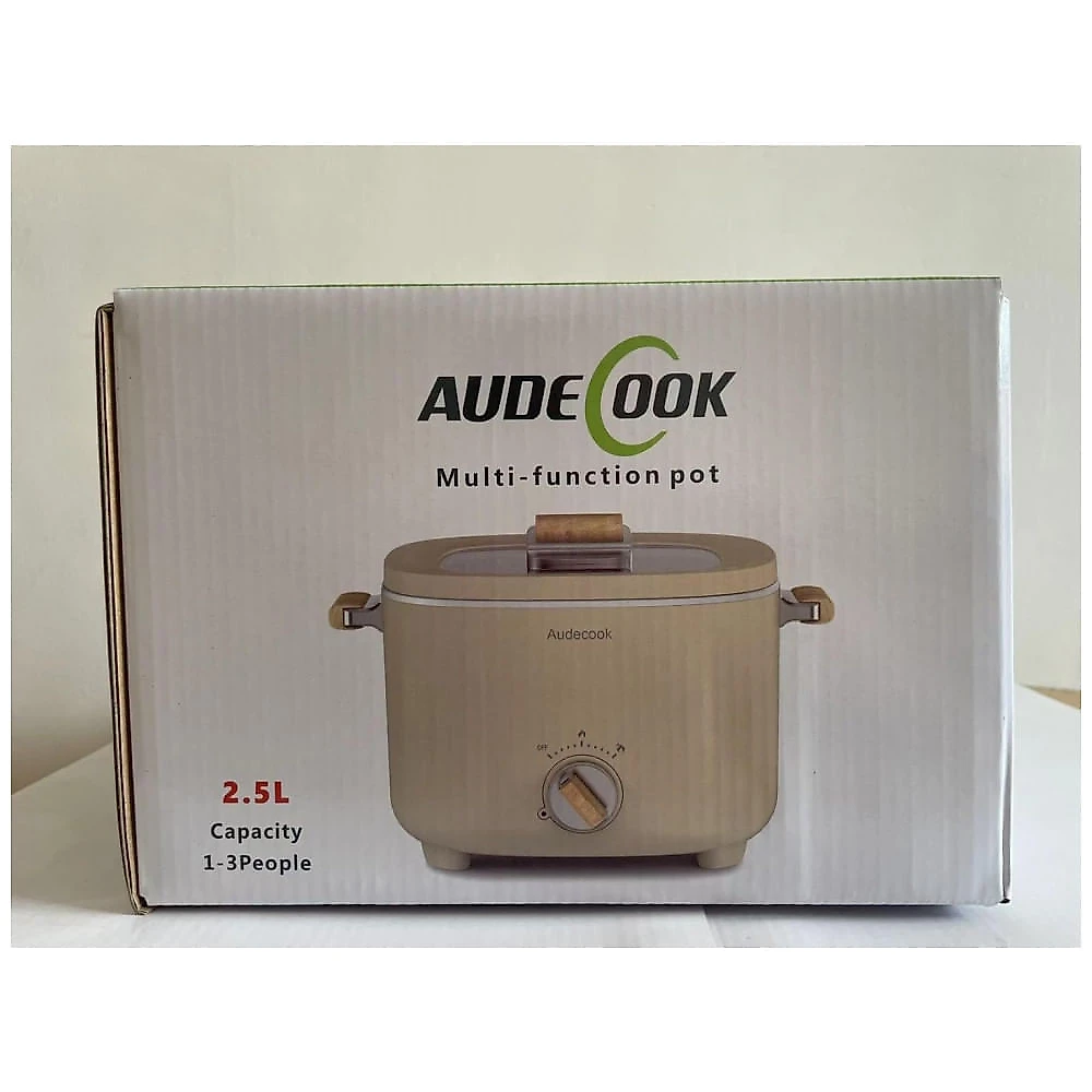 Multicooker Elétrico Audecook 2.5L Bege com Revestimento Antiaderente, Controle de Potência Dual, Modelo AHP-2.5L, Voltagem 110V