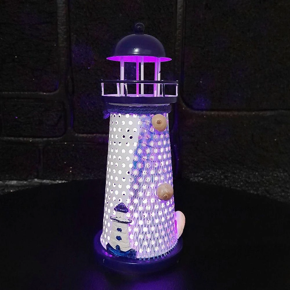 Enfeite Náutico Farol Artesanal em Metal com Leds Embutidos 18CM Azul Outras Marcas