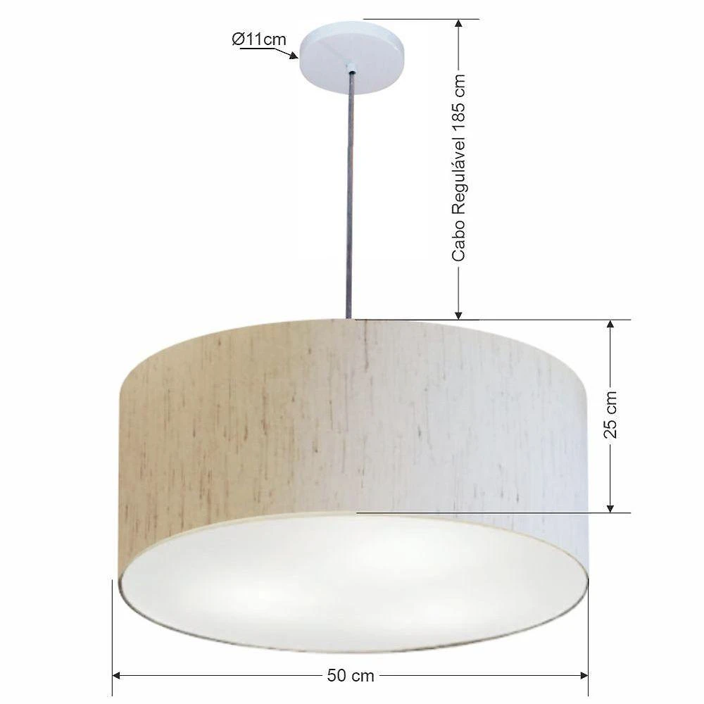 Lustre Pendente Cilíndrico Vivare Free Lux Md-4386 Médio com Cúpula em Tecido Linho-bege Vivare
