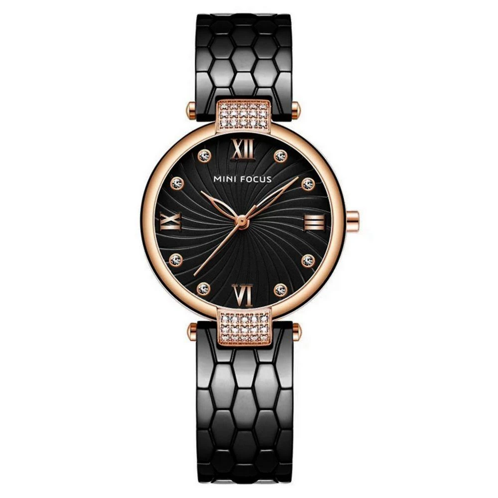 Relógio Feminino Minimalista Clássico com Pulseira em Aço Inox Preto Mini Focus