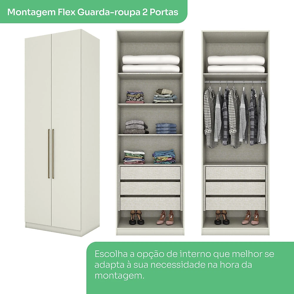 Guarda Roupa Modulado De Canto 5 Portas 3 Gavetas Bellagio Casa 812 Areia HP