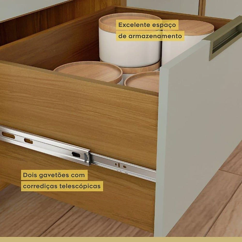 Cozinha Compacta 6 Portas 2 Gavetas Loft Imperatriz Nesher Móveis Amadeirado Freijó/off White