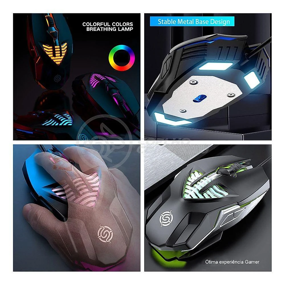 Mouse Gamer 4 Botões Com Fio Rgb 7 Cores Macro Ergonômico Q1