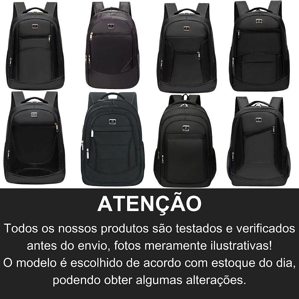 Mochila para Notebook OEM Bolsa Reforçada Trabalho Faculdade 47x30x16cm Preto Unissex