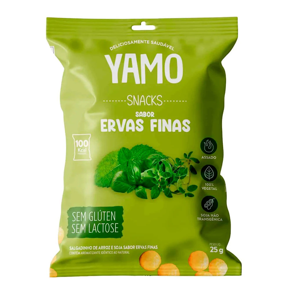 Salgadinho Snacks Yamo de Arroz e Soja Sabor Ervas Finas Sem Glúten 25g