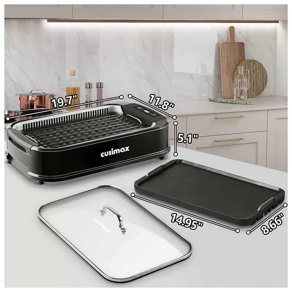 Churrasqueira Grill Elétrica até 6 Porções com Chapa Antiaderente e Painel Digital, 110V, CUSIMAX, Preta
