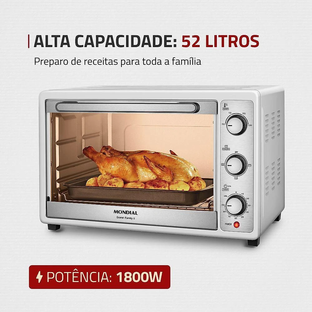Forno Elétrico 52L Grand Family II Mondial Branco/Inox FR-52-W 127V/60Hz
