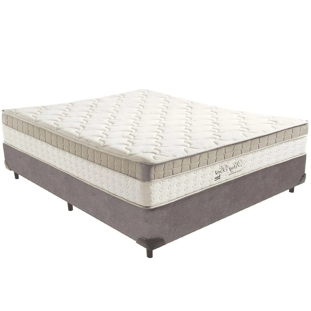 Cama Box Cinza E Colchão King Best Bege Molas Ensacadas Casal Anjos