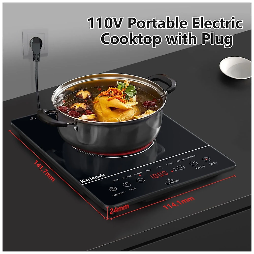 Cooktop Elétrico Portátil 110v com Timer e Trava de Segurança, 9 Níveis de Potência, Ideal para Cozinhas Compactas,Karienvir