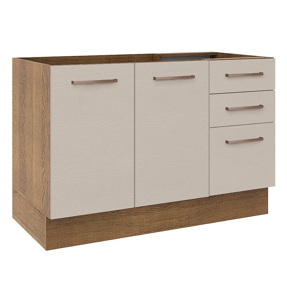 Balcão gabinete de pia cozinha 2 portas e 3 gavetas rustic/crema agata madesa