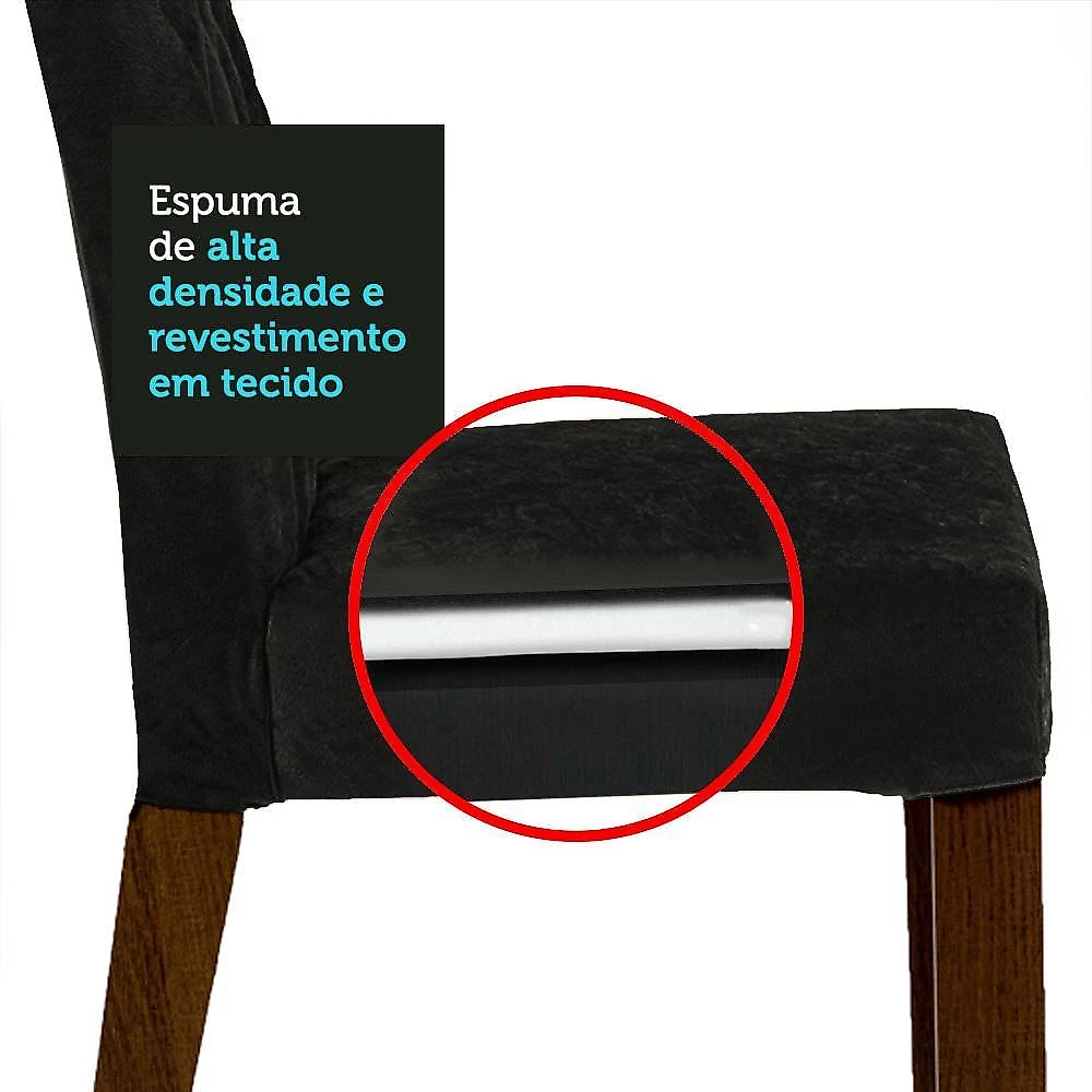 Conjunto sala de jantar mesa tampo de vidro 4 cadeiras preto/oxford celina madesa