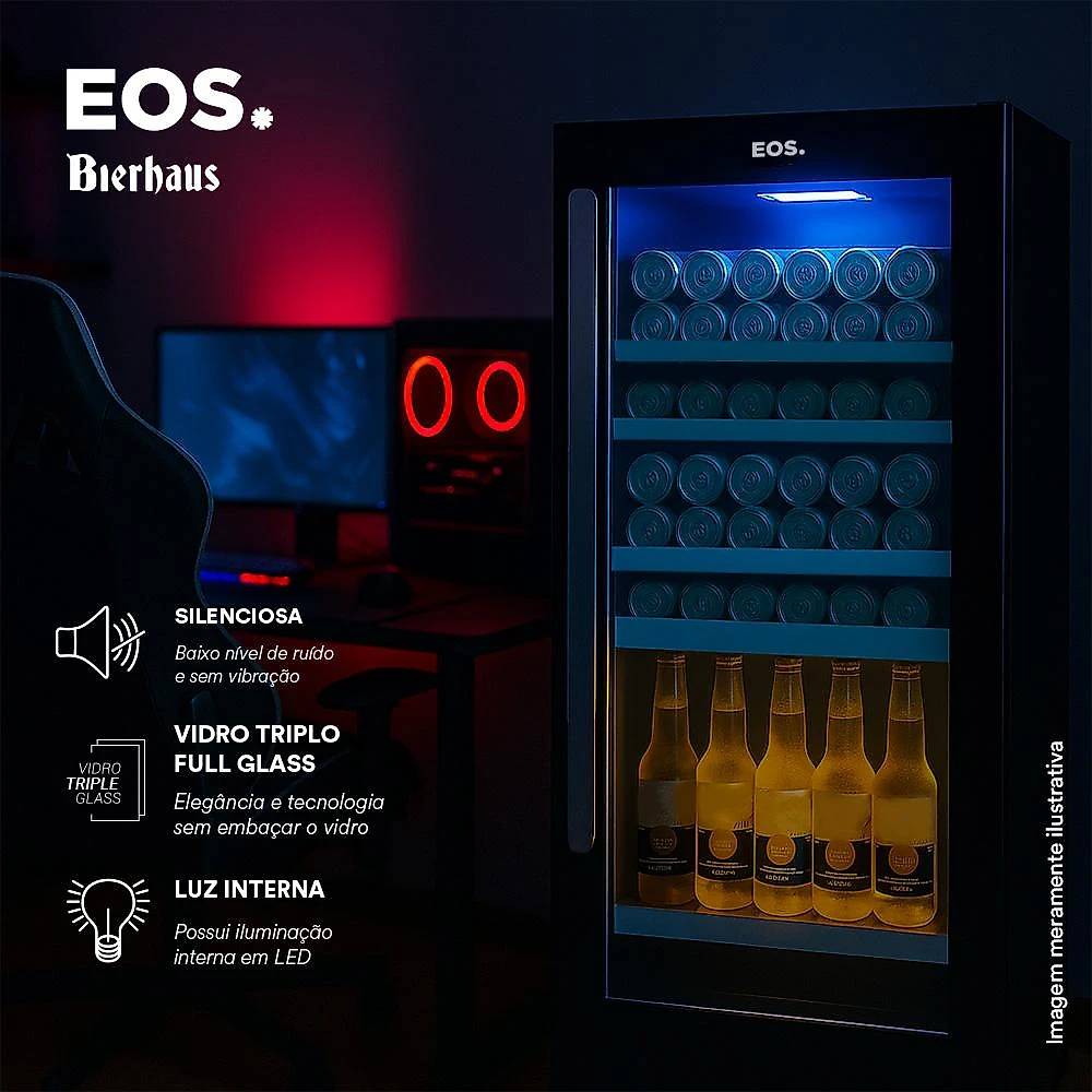 Cervejeira EOS Bierhaus 98 Litros Frost Free Compressor Porta de Vidro e Puxador em Inox ECE101 110V