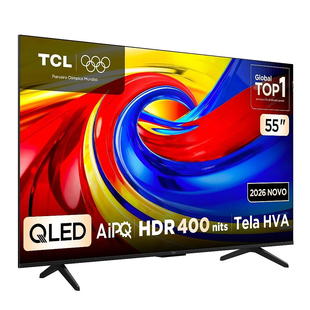 Smart tv 55” 4k qled tcl 55p7l google tv até 120hz dolby vision atmos