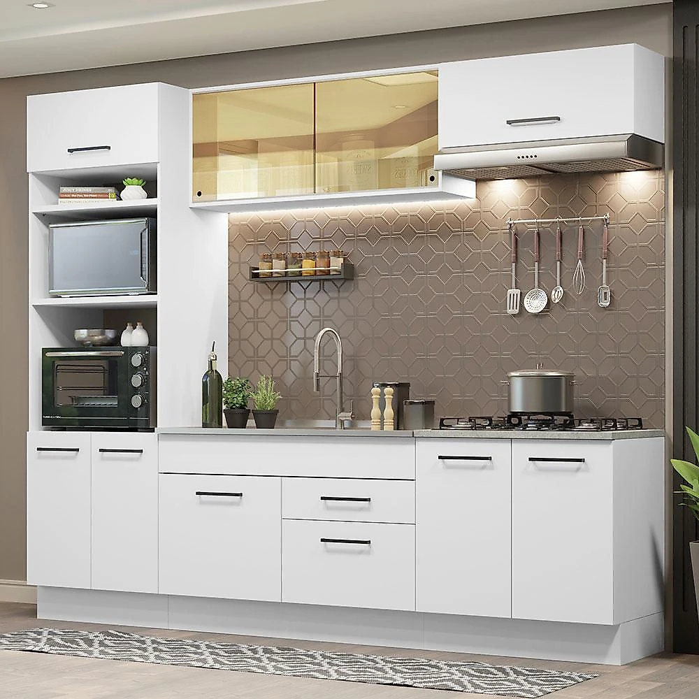 Cozinha completa madesa agata 270003 com armário e balcão (sem tampo e pia) - branco