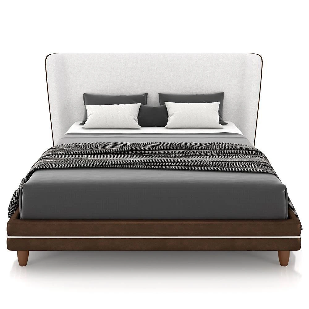 Miniatura Cabeceira Casal Nilo 195cm Com Cama Pés Madeira Suném P05 Couríssimo Marrom Bouclê Cru - Lyam Decor