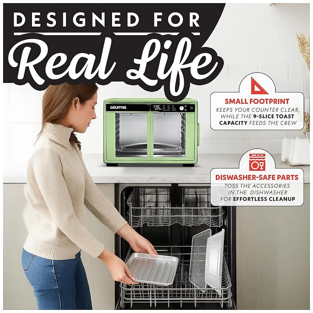 Gourmia Forno Air Fryer French Door 37 Qt Capacidade Grande, 12 Funções, Display Digital, Verde