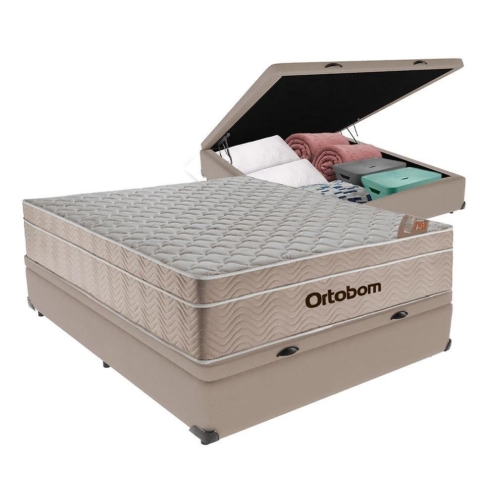 Airtech Colchão Ortobom Viúvo Com Baú Bege 128cm Springpocket