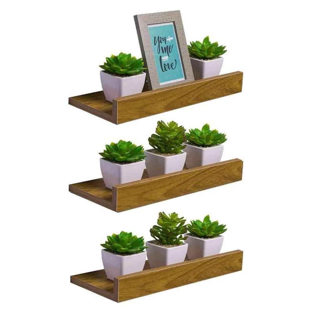 Prateleira Kit 3 Porta Quadros 50X15CM MDP Suporte Invisível Organizador Sala Marrom 50CM