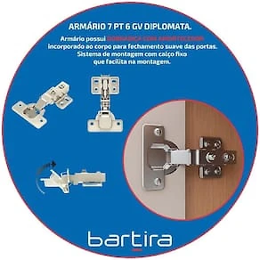 Guarda-Roupa Casal Bartira Diplomata 7 Portas de Bater 6 Gavetas Internas MDP - 255,6cm de Largura Avelã/Capuccino