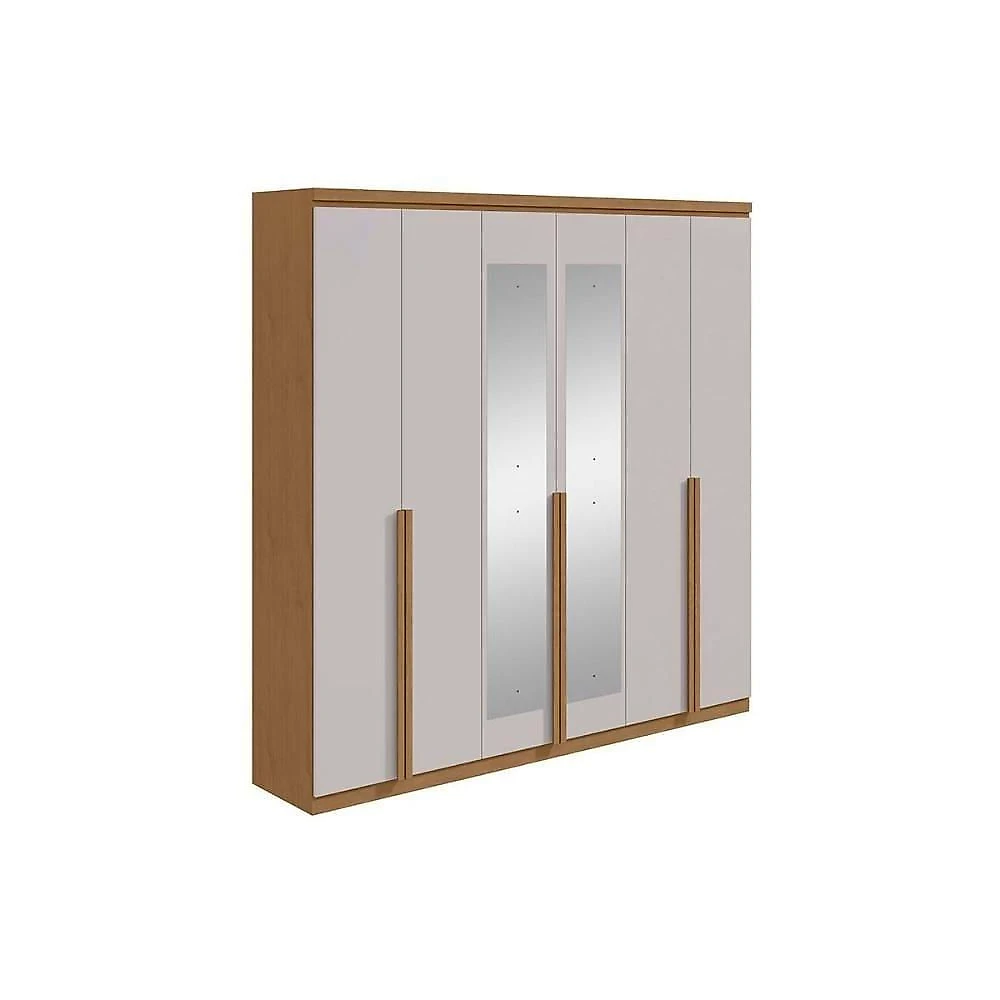Guarda Roupa Casal 6 Portas (2 C- Espelho) E 4 Gavetas Alonzo New Amêndoa - Lopas