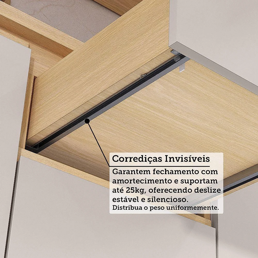 Cozinha Completa 14 Portas 2 Gavetas MDF 310CM Carvalho e Cinza Cristal Aura