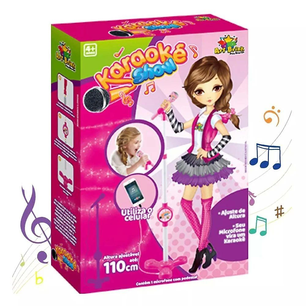 Microfone Karaoke Com Pedestal Use No Celular Cantar Criança Musica Menina