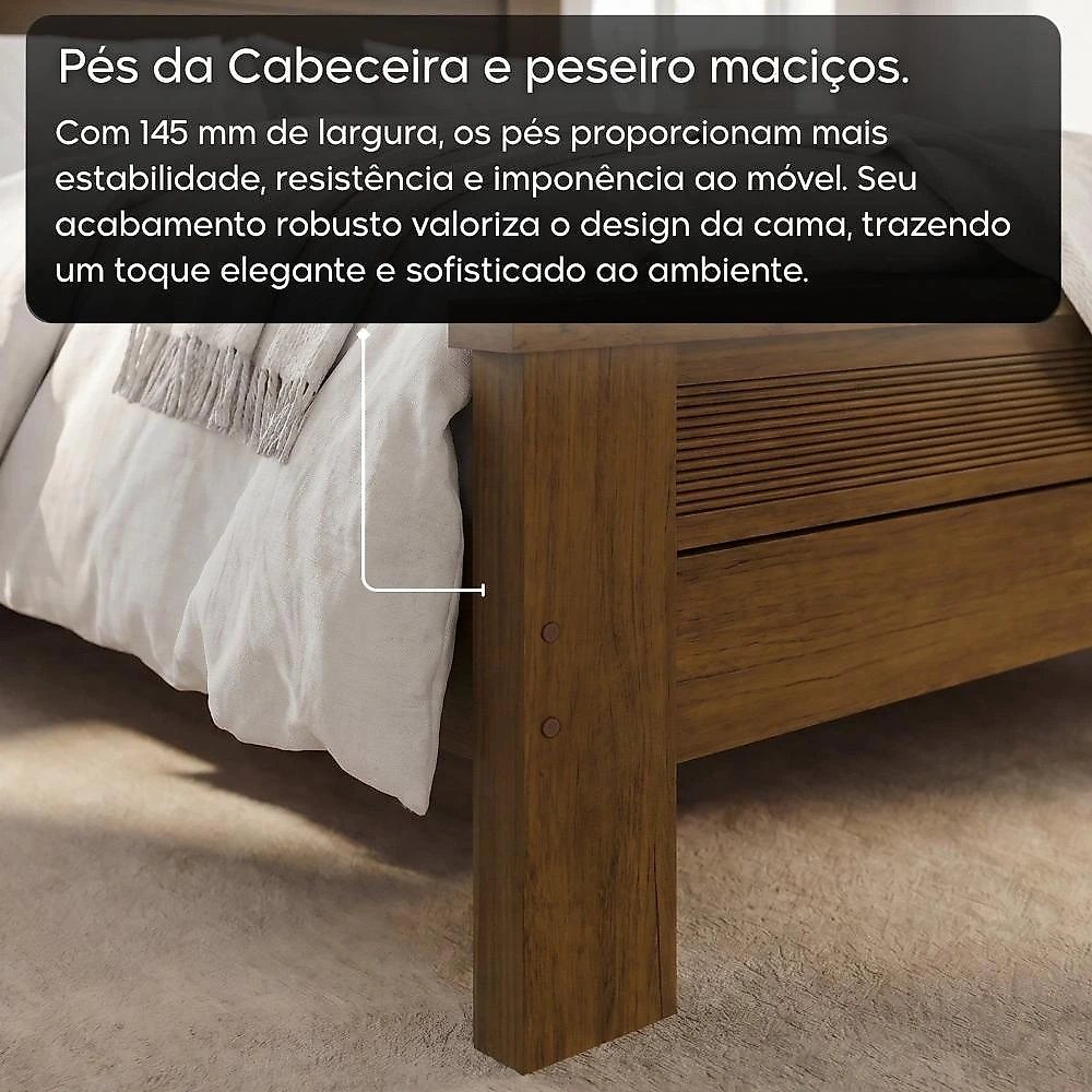 Cama Solteiro em MDF com Cabeceira Frisada 103x202cm Paolo Âmbar