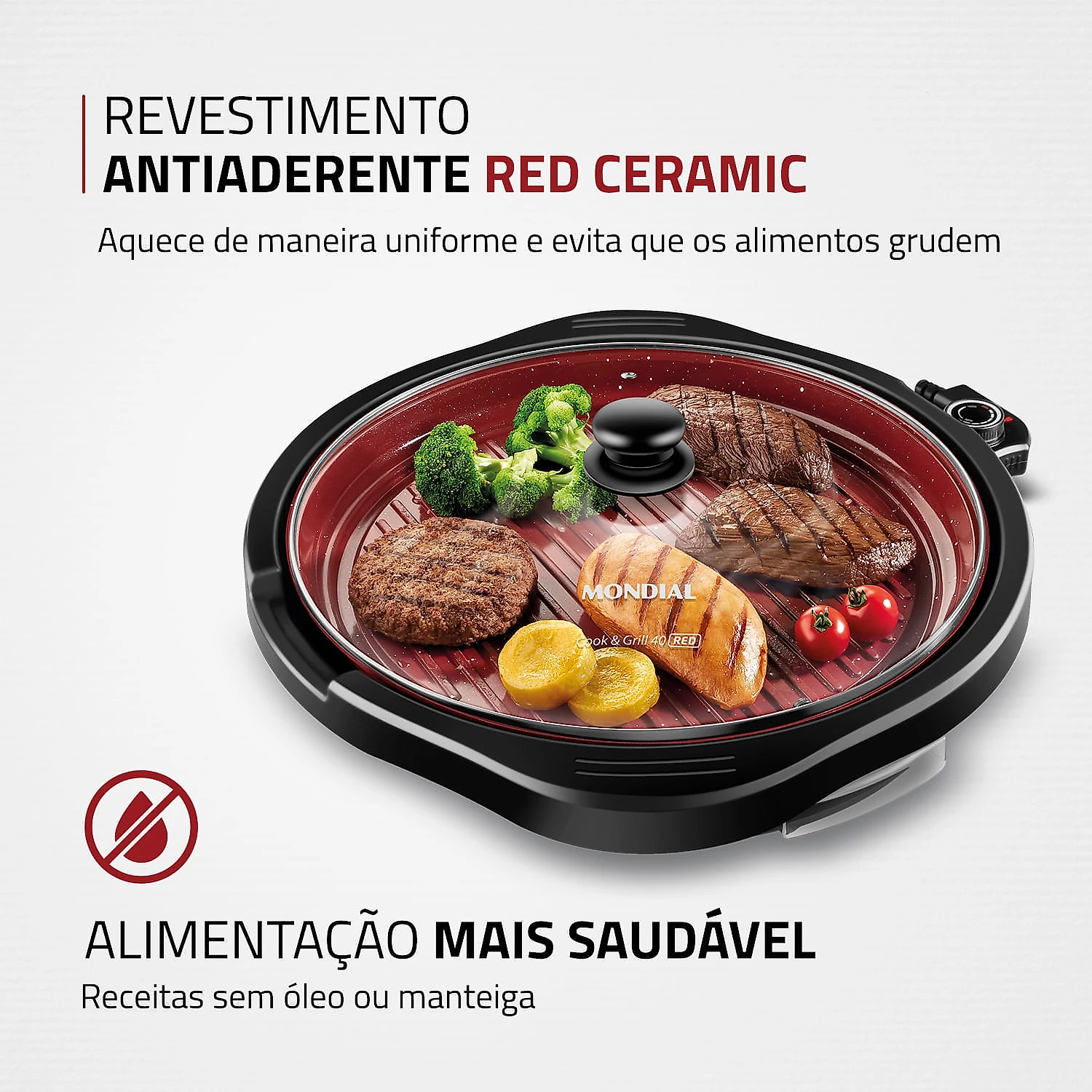 Grill Redondo Mondial Cook & Grill G-03-RC GRILL G-03-RC 127V/60HZ RED CERAMIC
