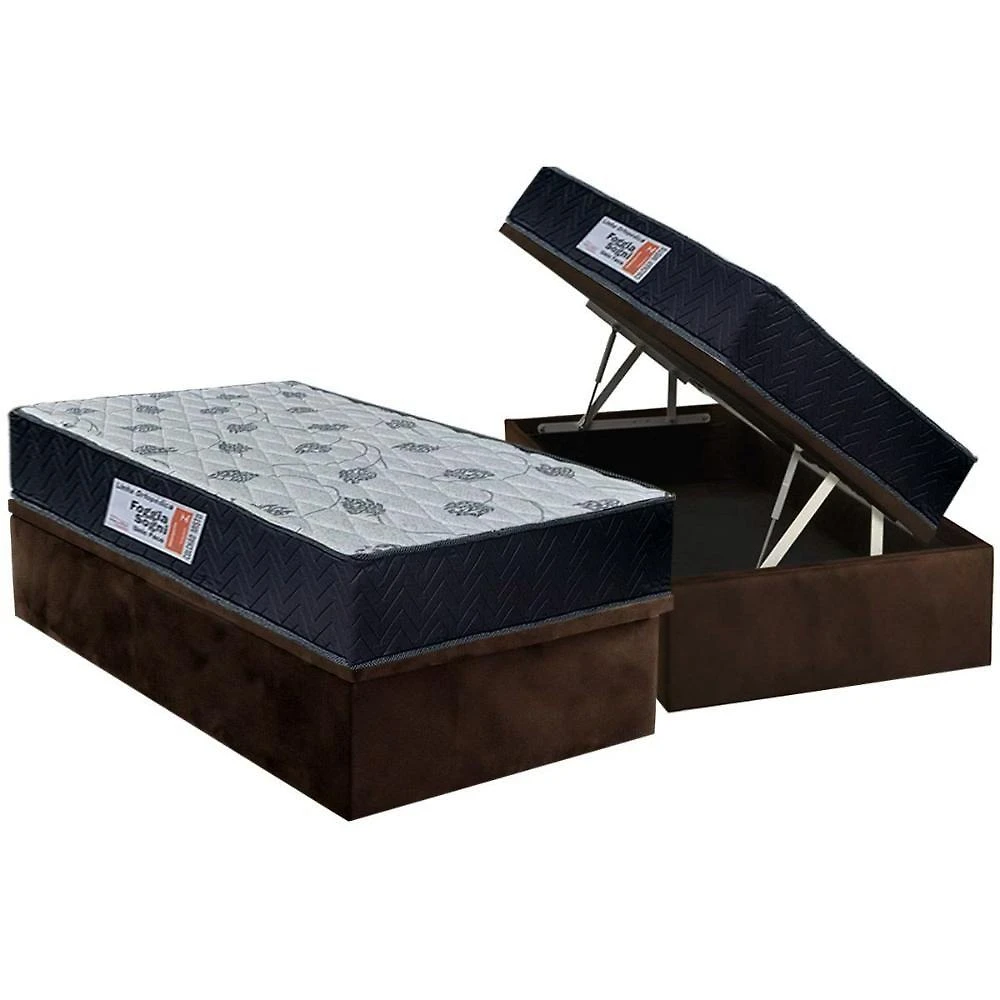 Cama Box Baú Solteiro: Colchão Anatômico Orthoflex Foggia Sogni Unic Face + Base Crc Suede Brown (88x188)
