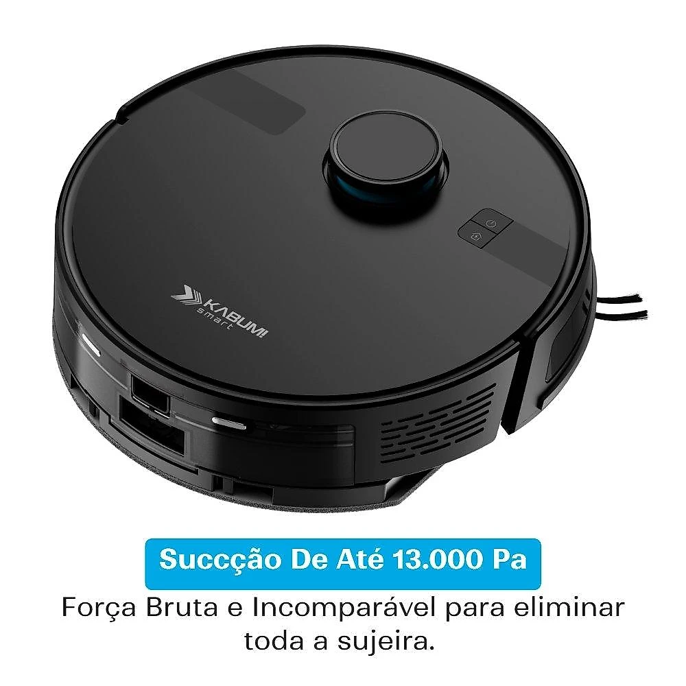 Robô Aspirador e Passa Pano KABUM! smart K800 Pro, Mapeia a Laser, Autolimpante, Recarga automática, 13000Pa, APP, 127v, Preto - KSAR81010PT