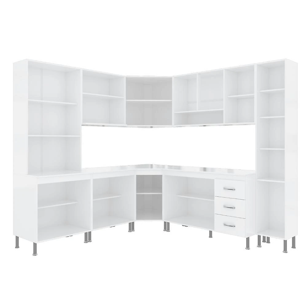 Armário de Cozinha Modulada Completa de Canto Viena 18 Portas 3 Gavetas MDF-MDP Branco Fidelita webcontinental-7899208769580