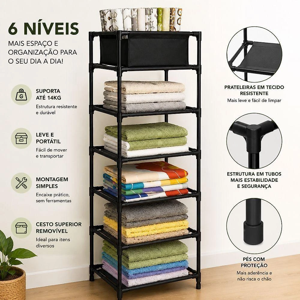 Estante Organizadora Multiuso Casita Outros 6 Prateleiras 6 Nichos Ferro Cinza 25CM 107CM webcontinental-7899790935738