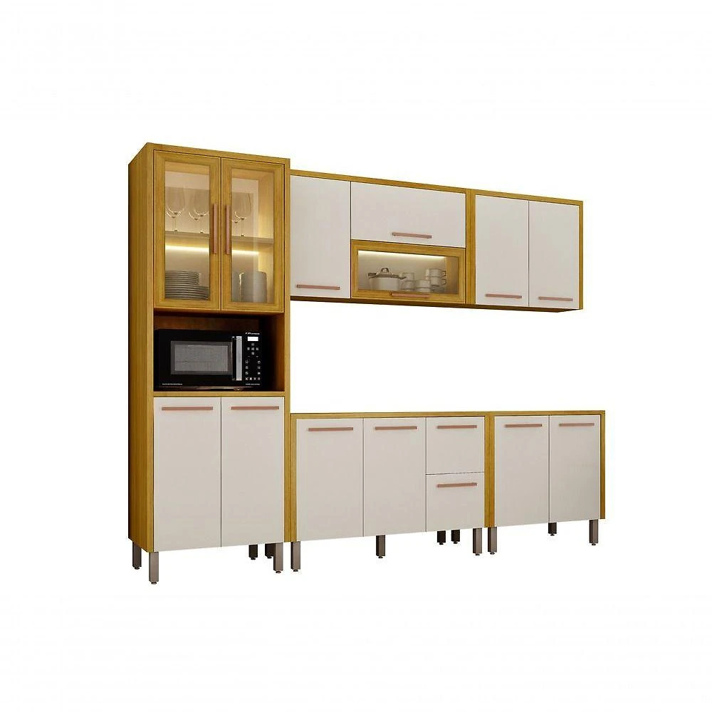 Cozinha Completa Donna 2 Portas 2 Gavetas MDF 273CM Cinamono e Off White CHF