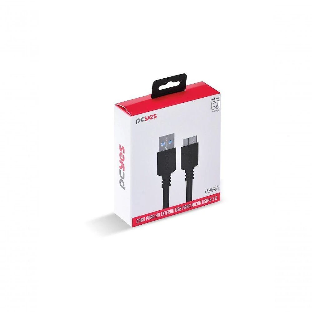 Cabo para HD Externo PUAMCM3-3 USB a 3.0 para Micro USB B 3.0 10 Pinos 3M Alta Durabilidade Pcyes