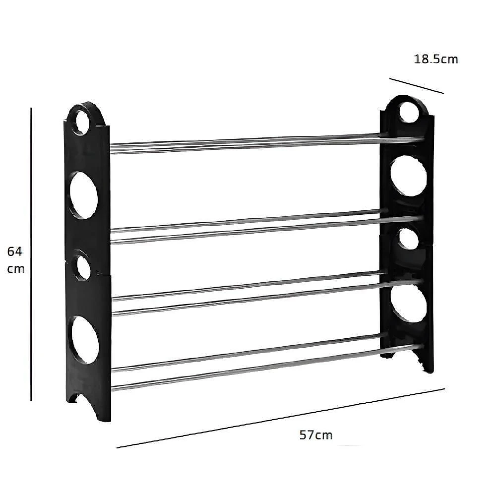 Sapateira 12 Pares Grande Ampliavel Empilhavel Estante Desmontavel 4 Prateleiras Em Aluminio Organizadora Preta
