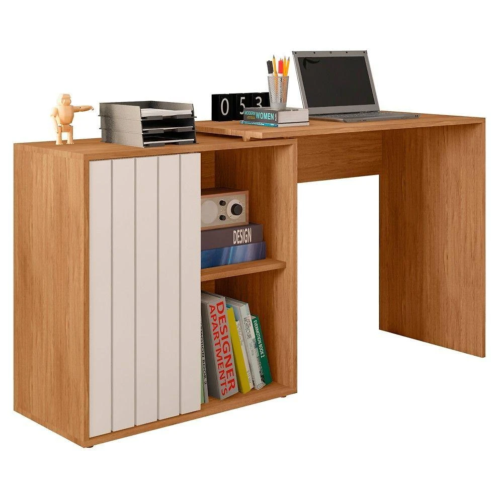 Miniatura Mesa Para Escritório Home Office 1 Porta Ripada Tech Freijó Off White Caemmun