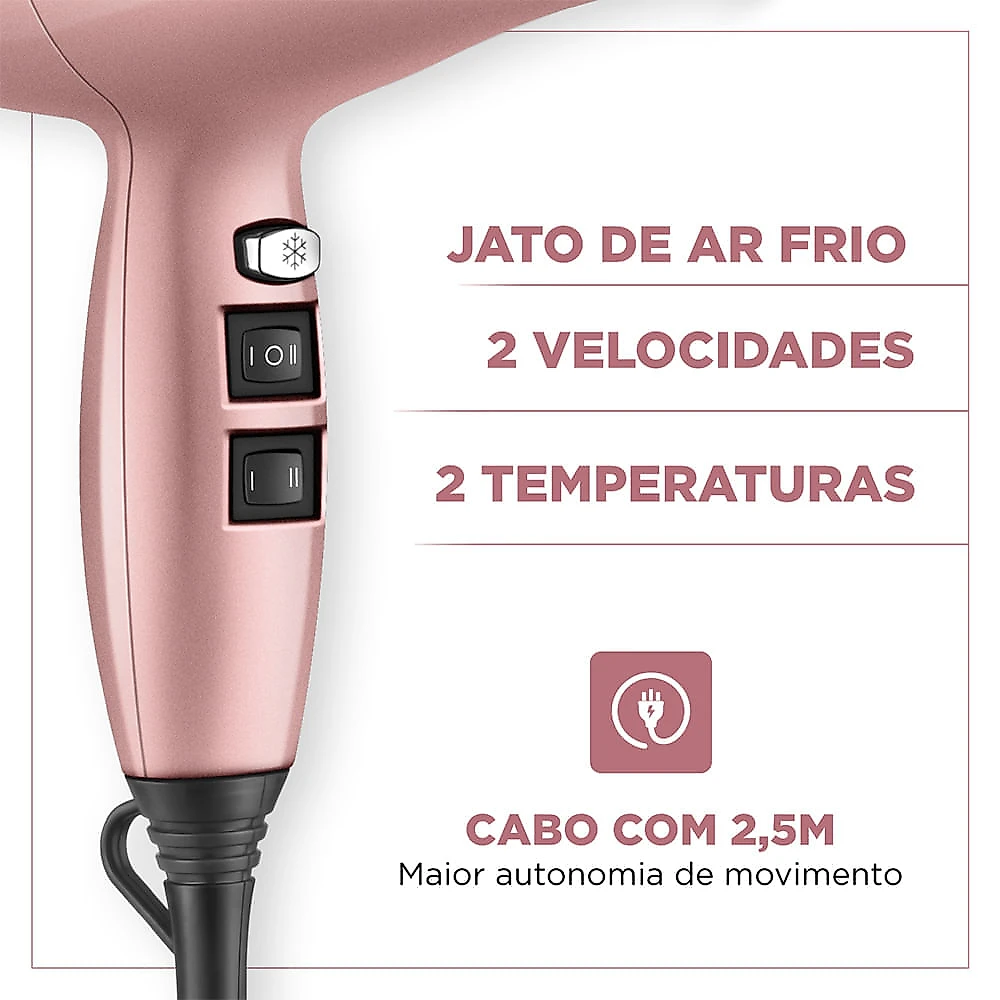 Secador de Cabelo By Juliette Mondial Golden Rose 2000W - SCP-JU-01 SEC CABELOS PROF SCP-JU-01 127V/60Hz
