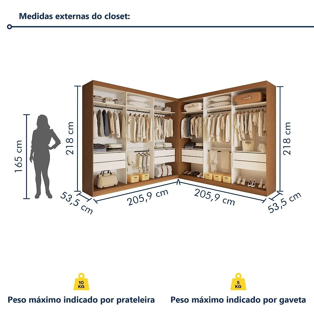 Closet Casal sem Portas 8 Gavetas Paris Duo Premium Carvalho