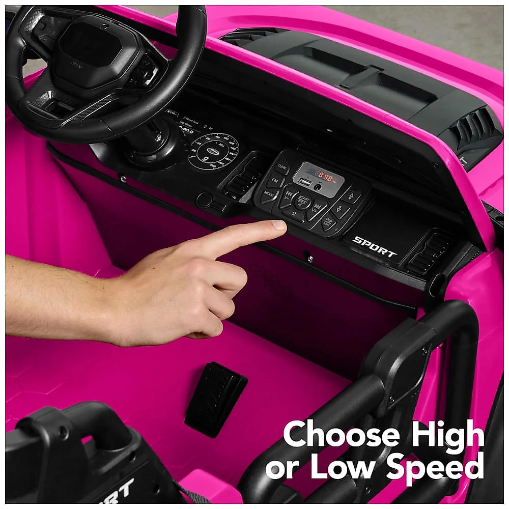 Carro Elétrico Infantil Best Choice Products 24V Rosa, Caminhão 2 Lugares, com Controle Remoto, Bluetooth, Luzes LED e Capacidade para 60 kg