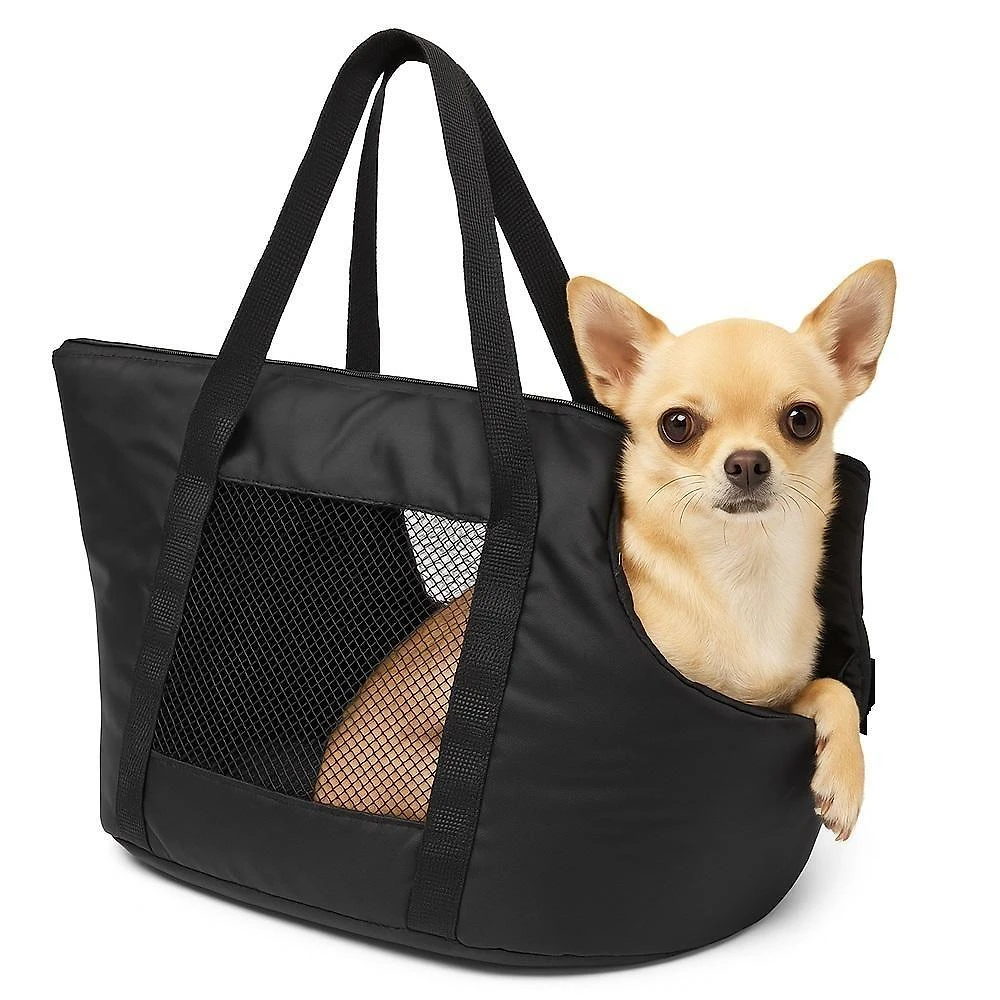 Bolsa Mochila Preta Pet Cachorro Gato Dobrável Viagem Passeio Carro Sacola Alça Ombro