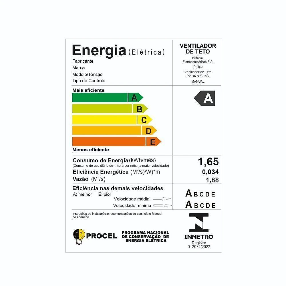 Ventilador de teto philco 145w 3 pás 3 velocidades branco pvt07b 220v