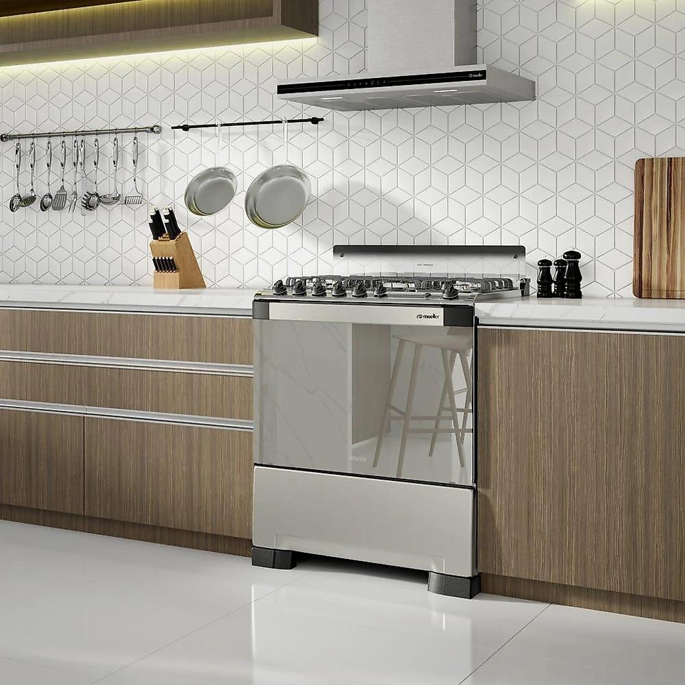 Fogão Mueller 5 Bocas Decorato Gourmet Inox Com Timer E Tripla Chama Inox Bivolt