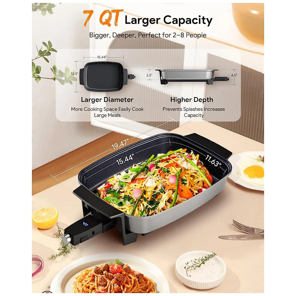 Panela Elétrica Skillet 7L Nuwave Medley XL Cinza Digital Antiaderente Cerâmica PFAS Free com Tampa de Vidro 110V
