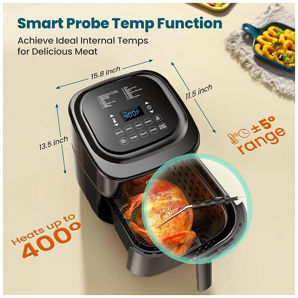 Fritadeira Elétrica Air Fryer 6L Nuwave Brio Preta 10 em 1 Sonda Digital 1800W Cesto Antiaderente 110V