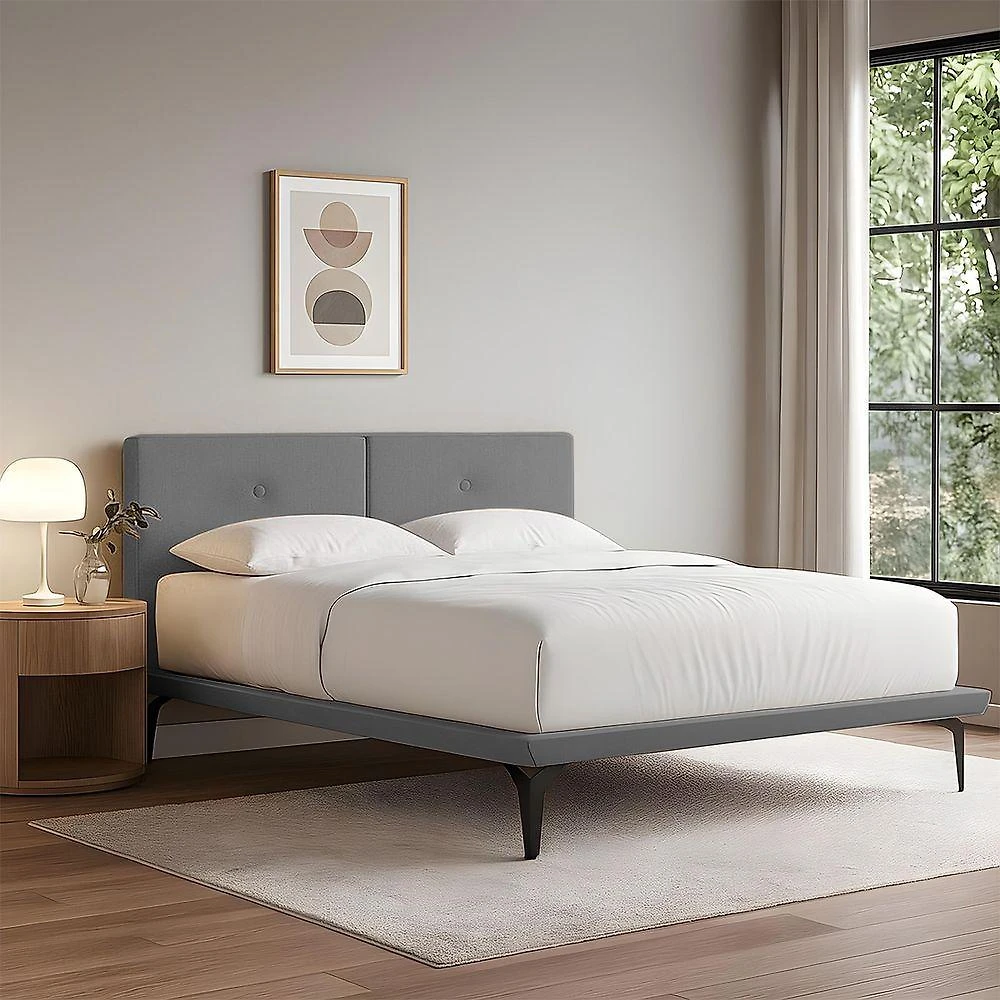 Cama Japonesa Toquio Casal Com Cabeceira Almofada Linho Cinza
